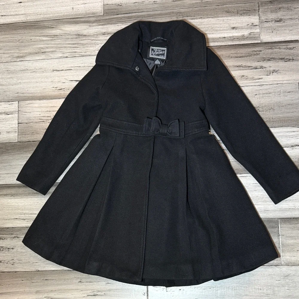 Rothschild Black Belted Fit-and-Flare Wool Coat